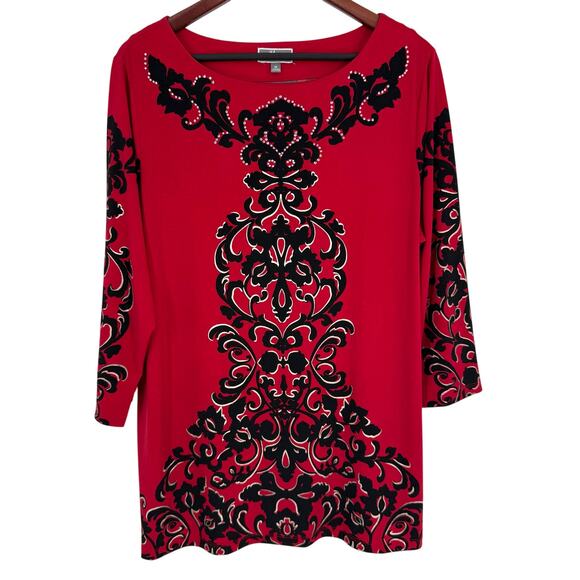 JM Collection Tops - JM Collection Scarlet and Ebony Patterned Blouse